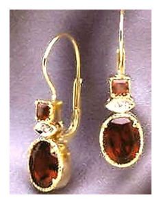 Red Brick 14k Gold, Garnet and Diamond Earrings Classic Formal Earrings With Accent Stones, Elegant Yellow Gold Garnet Earrings, Elegant Formal Earrings With Accent Stones, Gold Garnet Jewelry With Diamond Accents, Formal Garnet Jewelry With Gemstone Accents, Elegant Oval Brown Earrings, Lapis Earrings, Big Jewelry, Cluster Necklace