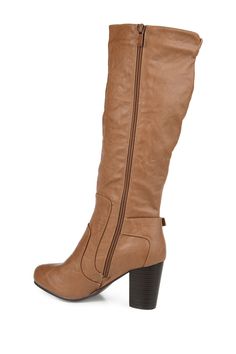 Steal the show this season in heeled boots by Journee Collection. These stylish boots feature tall faux leather shafts that rise mid-calf. Sizing: True to size. Round toe. Inner zip closure. Ankle buckle. Approx. 3" heel height. Approx. 16" shaft height, 15.25" opening circumference. Imported High Shaft Faux Leather Boots For Fall, Fall Faux Leather Knee-high Boots, Fall Faux Leather Tall Knee-high Boots, Winter Wide Calf Polyurethane Boots, Wide Calf High Heel Knee-high Boots In Faux Leather, Wide Calf High Heel Knee-high Faux Leather Boots, Knee-high Heeled Boots In Polyurethane, Faux Leather Knee-high Boots For Fall, Knee-high Polyurethane Boots For Fall