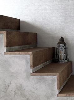 Bindery Wallpaper in Taupe design by Ronald Redding for York Wallcoverings Vstupná Hala, درج السلم, Diy Staircase, Escalier Design, Concrete Stairs, Grey Design, Industrial Interiors, Interior Stairs, Hus Inspiration