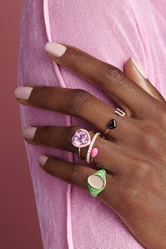 Say I love you with this Alison Lou classic. Features your choice of enamel color heart and a pavé white diamond letter U. Alison Lou, Color Heart, Letter U, Pink Enamel, Enamel Ring, Love U, Say I Love You, Colorful Heart, Loving U