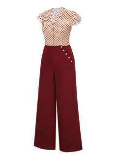 2PCS 1950s Red Polka Dot Blouse & Burgundy Pants | Retro Stage Late 60s Fashion, Snowflake Dress, Burgundy Pants, Inside Out 2, Swimsuit Sale, Standard Dress, 1960's Dress, Blouse Pants, Red Polka Dot