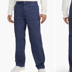 Introducing The Nike Double Knee Canvas Utility Carpenter Pants For Men In Size 30. These Pants Are Perfect For Any Casual Occasion And Come In A Solid Blue Color With Embroidered Logo Accents. The Pants Feature A 5-Pocket Design And A Zip Closure, With A Flat Front And Straight Leg Style. Made From Comfortable Cotton Fabric, These Pants Are Easy To Care For And Can Be Machine Washed. They Are Ideal For All Seasons, Including Winter, Summer, Fall, And Spring. The Nike Double Knee Canvas Utility Blue Straight Leg Work Pants With Cargo Pockets, Casual Blue Tapered Leg Work Pants, Blue Work Pants With Pockets For Spring, Casual Navy Work Pants, Casual Blue Work Pants With Hip Pockets, Blue Relaxed Fit Work Pants With Pockets, Blue Casual Work Pants With Relaxed Fit, Casual Relaxed Fit Blue Work Pants, Blue Relaxed Fit Casual Work Pants