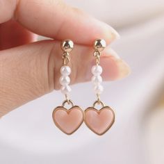 Material: Alloy, Simulated Pearl, Acrylic Length: 3.5 Cm Needle: Sterling Silver 925 Cute Heart Earrings For Valentine's Day Wedding, Cute Heart Earrings For Wedding On Valentine's Day, Feminine Dangle Heart Earrings For Valentine's Day, White Heart-shaped Pearl Drop Earrings, Dainty Heart Earrings For Party, Elegant White Heart Earrings With Heart Charm, Feminine Dangle Heart Earrings, Feminine Heart Dangle Earrings, Valentine's Day White Pearl Drop Heart Earrings