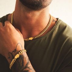 Cuban 8mm Set (Gold) Mexican Bracelets Boy, Luxury Tarnish Resistant Cuban Link Bracelet, Cuban Style, Cuban Bracelet, Green Skin, Free Bracelet, Hip Hop Jewelry, Cuban Link Chain, Cuban Chain