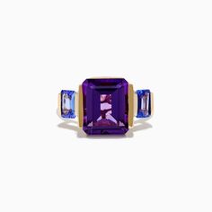 14K Yellow Gold Amethyst and Tanzanite 3 Stone Ring 3 Stone Ring, 3 Stone Rings, Effy Jewelry, Yellow Stone, Jewelry Stand, Gold Yellow, Stone Ring, Stone Jewelry, Stone Rings