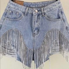 Quality Material Tassel Shorts, Fest Outfits, Embellished Denim, High Waisted Jean Shorts, Jeans For Short Women, Short Jeans, Shorts Jeans, High Waisted Shorts Denim, Denim Shorts Women