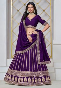 Violet art silk lehenga choli 302 Desc: Style : Circular Lehenga Choli Color : Violet Fabric : Art Silk Work : Sequence Embroidery Wash Care : Dry clean Sleeve Style : Half Sleeve Long Sleeves : Done only in Custom Stitch Sleeves Lining : Done only in Custom Stitch Bust Size : 32 to 42 Inches Occasion : Wedding Mehendi Sangeet Engagement Reception Ceremonial Baby Shower. With Express Free Shipping Buy Designer Lehengas - Indian Party wedding and bridal Violet art silk lehenga...