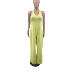 Sexy Solid Color Sleeveless Backless Jumpsuit Green Backless Tank Top For Party, Party Stretch Solid Color Tank Top, Summer Stretch Solid Jumpsuits And Rompers, Backless Stretch Jumpsuits And Rompers For Spring, Party Stretch Tank Top In Solid Color, Casual Halter Neck Bodysuit For Party, One-piece Tank Top For Summer Parties, Spring Strapless Halter Neck Jumpsuit, Strapless Sleeveless Stretch Jumpsuit In Solid Color