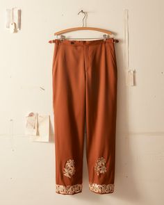 Gilded Floral Suiting Trouser – BODE Formal Orange Trousers, Embroidered Fitted Pants For Workwear, Fitted Embroidered Pants For Workwear, Fitted Embroidered Straight Pants, Floral Embroidered Straight Pants For Workwear, Traditional Fitted Bottoms For Work, Floral Embroidery Straight Pants For Workwear, Floral Embroidery Straight Pants For Work, Traditional Embroidered Pants For Workwear