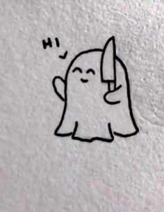 a drawing of a ghost holding a knife in it's hand with the word h on it