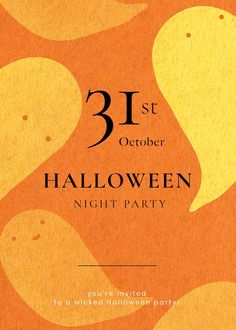 an orange and yellow halloween party card with the words 31st october written in black on it