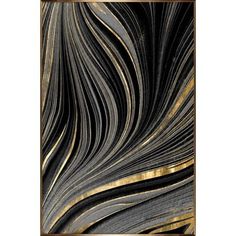 an abstract painting with gold and black stripes