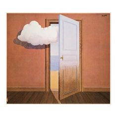 an open door with a cloud floating over it