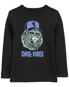 Kid Chill Vibes Graphic Tee - OshKosh | Carter's Urban Graphic Design T-shirt For Fall, Trendy Graphic Design Tops For Fall, Casual T-shirt With Letter Print For Urban Adventures, Trendy Graphic Print T-shirt For Fall, Trendy Graphic Print Winter T-shirt, Urban Style Graphic Print Tops For Spring, Urban Graphic Tops For Fall, Urban Graphic Design Tops For Fall, Trendy Winter Graphic Tops