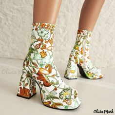 Olivia Mark - Printed Waterproof Platform Boots with Chunky High Heels, Side Zipper, and Martin Style Women's Booties, Mode Hippie, Rough Heels, Ankle Boots For Women, Chunky High Heels, Super High Heels, Platform Heels Chunky, Platform Ankle Boots, Dream Shoes