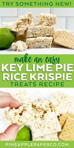 the recipe for key lime pie rice krispie treats is shown in three different pictures