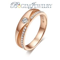 a rose gold ring with diamonds on the side and an inscription that says gems jewelry