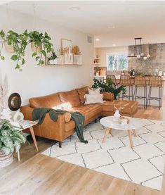 a living room filled with furniture and plants