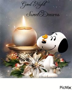 a snoopy dog is next to a lit candle