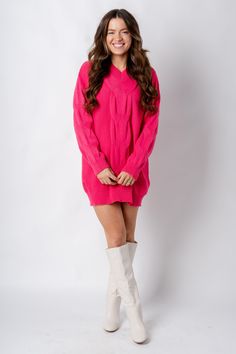 Oversized knit sweater dress from Lush Fashion Lounge women's boutique in Oklahoma City. Lush boutique in OKC has a variety of cute dresses and more! Pair this sweater dress with your favorite pair of boots for a trendy Fall look! Model is 5'7 size 27 wearing size small. 100% acrylic Cozy Chunky Knit Sweater Dress For Spring, Pink Long Sleeve Mini Dress For Winter, Chic Pink Mini Sweater Dress, Trendy Pink Mini Dress For Winter, Casual Pink Mini Dress For Winter, Pink Long Sleeve Mini Dress For Fall, Pink Mini Sweater Dress For Winter, Pink Mini Sweater Dress For Fall, Trendy Knit Mini Dress For Fall