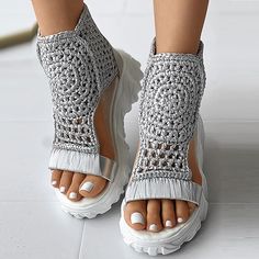 Women's Crochet Platform Sandals – Handmade Knitted Upper with Ankle Support and Cushioned Sole, Stylish and Comfortable for Summer Casual Outfits 2024 - ZAR R555 Mesh Flats, Ankle Support, Handmade Knitting, Casual Summer Outfits, Summer Shoes, Platform Sandals, Summer Casual, Womens Sandals, Braids