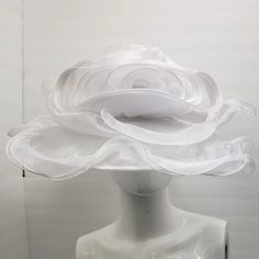 White Organza Hat C.C. Exclusive White Ruffled One Size Chic White Fitted Costume Hats And Headpieces, White Fitted Cloche Hat For Formal Occasions, White Fitted Top Hat With Flat Brim, Formal White Sun Hat With Short Brim, White Fitted Cloche Hat For Kentucky Derby, Fitted White Cloche Costume Hat, White Fitted Cloche Costume Hat, Formal White Sun Hat For Summer, Chic White Adjustable Top Hat