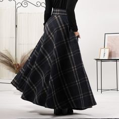 Wool Tartan Plaid Floor Length Skirt With High Waist And Pockets Plaid Maxi Skirts, Plaid Floor, Edgy Work Outfits, Plaid Wool Skirt, Tartan Skirt, Floor Length Skirt, Strange Things, Wool Skirt, Wool Skirts