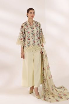 Bareeze Printed PR1684 Beige  Monsson Summer Lawn 2024 Elegant Summer Sets With Printed Motifs, Beige Floral Print Sets For Spring, Unstitched Floral Print Sets For Summer, Off White Cotton Floral Print Sets, Floral Print Cotton Sets For Wedding, Off White Floral Print Sets For Summer, Floral Print Cotton Wedding Sets, Formal Festive Printed Sets, Off-white Floral Print Sets For Summer