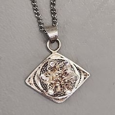 Check out Filigree Necklace Vtg Sterling Silver Pendant Flower Curb Chain Art Deco 24", the latest item I added on eBay! #eBay #eBaySeller Luxury Filigree Diamond Pendant Necklace, Chain Art, Antique Jewelry Necklace, Filigree Necklaces, Sterling Silver Filigree, Silver Filigree, Chain Pendant, Diamond Shape, Curb Chain