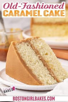 A slice of Old-Fashioned caramel cake sits invitingly on a plate, its two layers enveloped in homemade caramel icing. Behind it, a jar of rich caramel sauce hints at more indulgence. The remaining cake waits on another plate, while a fork rests expectantly beside the vanilla delight. Southern Cakes, Southern Caramel Cake, Caramel Cake Recipe, Southern Cake, Salted Caramel Cake, Dessert Christmas, Caramel Icing, The Seasoned Mom, Southern Desserts