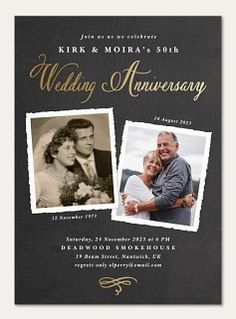 an anniversary card with two photos on it