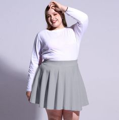 High Waisted Skater Skirt Plus Size-Grey丨Moon Wood Garter Stockings, Lace Stockings, Bodysuit Dress, Fishnet Stockings, Thigh High Stockings, Thigh High Socks, Plus Size Top, Plus Size Skirts, Skirt Leggings