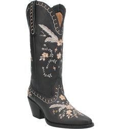 Dingo Full Bloom Western Boot (Women) | Nordstrom Height Insoles, Black Western Boots, Dingo Boots, Womens Cowgirl Boots, Floral Boots, Black Cowboy, Tall Fashion, Embroidered Leather, Leather Boots Women