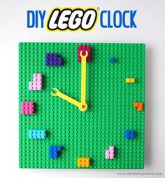 a clock made out of legos on a white background with the words diy lego clock