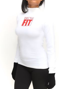 Ladies, let's face it... it gets cold outside! Well, playing off the success of its sister item, the jacket, this uber cute top is here to help on those chilly mornings you're headed out for a 5K jog or those cold late nights you're about to hit the track or head to the gym. You want to get FIT not sick, right? Our new turtleneck is tapered in its midsection so it will be form fitting to your body to keep out cold air pockets from your skin. Moisture wicking material will help you when you sweat Turtleneck White, Delta Girl, Theta Sorority, Delta Sigma Theta Sorority, Black Fitness, Sorority Girl, Delta Sigma Theta, Cold Outside, Cute Top