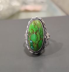 Southwestern Green Turquoise Ring With Large Stone, Southwestern Style Green Turquoise Ring With Large Stone, Southwestern Green Cabochon Rings, Bohemian Green Rings For Anniversary, Adjustable Green Turquoise Ring With Natural Stones, Southwestern Green Ring With Large Stone, Southwestern Style Green Turquoise Ring As Gift, Green Turquoise Ring With Large Stone For Gift, Green Turquoise Ring With Large Stone As Gift