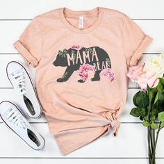 Mama Bear T-shirt, New Mom Tshirt, Floral Bear Silhouette Heather Tee Shirts, New Mom Gift, Mother G Summer Bear Print Short Sleeve T-shirt, Summer Bear Print Crew Neck T-shirt, Summer Bear Print Short Sleeve Tops, Dog Mama Shirt, Mama Tshirts, Bear Silhouette, Mom Tshirt, Graphic Designing, New Mom Gift