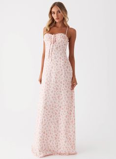 Aveline Bustier Maxi Dress - Pink Ditsy Floral Formal Dresses Graduation, Maxi Sundress, Long Sleeve Knit Dress, Strapless Tops, Pink Maxi Dress, Orange Dress, Types Of Dresses, Ditsy Floral, Long Blouse