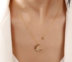 Gold color Crescent Moon and Star Sideways Necklace,Crescent Moon Star Necklace,Half Moon With Star, Unique Design,Minimalist Necklace, Birthday Present -PRODUCT INTRODUCTION- Hello, thank you for choosing our store.  Our products are completely original silver. Our products are prepared by expert silversmiths. You have the right to return and exchange for defects caused by us. We are a manufacturer. We can customize many of our products.  Please contact us before purchasing the product. -PRODUC Moon Star Necklace, Crescent Moon And Star, Christmas Wear, Design Minimalist, Moon And Star, Product Introduction, Moon Star, Minimalist Necklace, Star Necklace