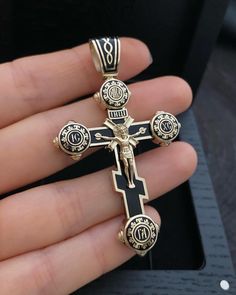 Gold Orthodox cross  All parcels are insured, you receive it by courier in person ✔️Black ebony tree ✔️Sstones can be optional ✔️Production is possible in two sizes: ✔️Weight +- 24 grams ✔️Size 61/37.2 (including the ear) If you have any additional questions, please write to me and I will be happy to answer them. Luxury Black Cross Pendant Necklace, Luxury Cross Pendant Necklace, Black Symbolic Cross Pendant Jewelry, Symbolic Black Cross Pendant Jewelry, Black Engraved Cross Jewelry, Black Engraved Pendant Cross Necklace, Handmade Black Crucifix Necklace, Black Polished Cross Jewelry, Black Cross Pendant Necklace As Gift