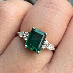 Emerald Ring Vintage Emerald Engagement Ring 14k Yellow Gold Ring Gift Unique Antique Wedding Promise Anniversary Ring for Her - Etsy Jersey