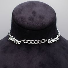 BabyGirl Gothic Font Choker Necklace Double Pendant 7mm Solid Stainless Steel Cuban Chain Stainless Steel Pendants 4 Inch Stainless Steel Adjuster Chain Hand Made in the UK Sizing: Small 11 - 15 Inches (28 - 38cm) Medium 13 - 17 Inches (33 - 43cm) Large 15 - 19 Inches (38 - 48.5cm) English Gothic, Neutral Jewelry, Stainless Steel Collar, Gothic Choker, Gothic Font, Gothic Fonts, Gothic Chokers, Ring Der O, Choker Collar