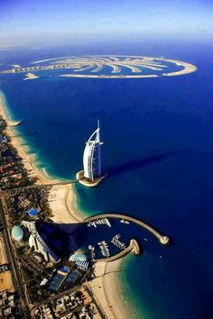 an aerial view of the burj al arab beach resort in abu, united