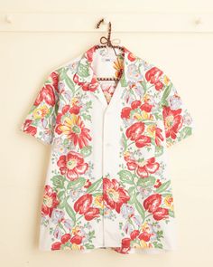 Cardinal Flower Short Sleeve Shirt – BODE Collared Cotton Hawaiian Shirt With Floral Print, Cotton Collared Hawaiian Shirt With Floral Print, Cotton Floral Print Collared Camp Shirt, Spring Cotton Camp Shirt With Floral Print, Spring Cotton Hawaiian Shirt, Spring Floral Print Cotton Camp Shirt, Spring Cotton Hawaiian Shirt With Hibiscus Print, Spring Hawaiian Shirt With Hibiscus Print In Cotton, Relaxed Fit Collared Camp Shirt With Floral Print