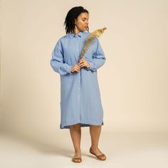 Linen Oversize Shirt Dress Margo Cloudy Blue Casual Blue Linen Dress For Daywear, Casual Blue Linen Dress For Day Wear, Long Sleeve Flax Linen Day Dress, Long Sleeve Flax Linen Dress For Daywear, Blue Linen Long Sleeve Midi Dress, Long Sleeve Linen Dress In Flax For Daywear, Blue Long Sleeve Linen Midi Dress, Blue Linen Long Sleeve Dress With Relaxed Fit, Blue Linen Dress With Long Sleeves, Relaxed Fit