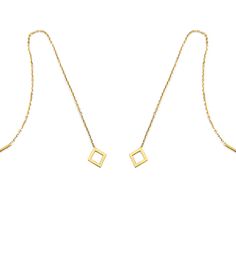 14K 9K Gold Rhombus Threader Earrings, Solid Gold Minimalist Earrings, Dainty Rhombus Threaders, Long Chain Earrings, Geometric gold earrings, Gift for her, FREE EXPRESS SHIPPING Dainty and minimalist 14K or 9K Solid gold threader earrings with a small small rhombus/diamond shape. A lovely, versatile pair of earrings/earring that you will love wearing all day, everyday! Whisper...Minimalism at its finest! :) ------------------------------------------------- D E T A I L S 14K Solid Gold or 9K Sol Minimalist Geometric Jewelry In 14k Gold, Minimalist 14k Gold Geometric Jewelry, Minimalist Geometric 14k Gold Jewelry, Geometric 14k Gold Jewelry, Gold Minimalist Earrings, Music Note Necklace, Threader Earrings Gold, Long Chain Earrings, Minimalist Earrings Gold