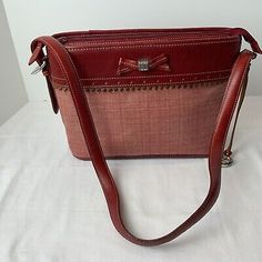 Vintage Brighton Y2K Bow Leather Strap Shoulder Handbag Purse  | eBay Tan Coated Canvas Shoulder Satchel, Rectangular Coated Canvas Bag With Zipper, Tan Coated Canvas Bags With Adjustable Strap, Red Coated Canvas Shoulder Bag With Detachable Strap, Red Coated Canvas Satchel Shoulder Bag, Vintage Tan Crossbody Bag, Red Coated Canvas Satchel Bag, Red Coated Canvas Shoulder Bag, Tan Handheld Bag For Travel