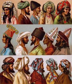 an illustration of men and women wearing headdresses from the late 19th century