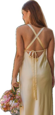 Elegant Strappy Backless Dress For Summer, Elegant Strappy Backless Summer Dress, Cream Satin Dress For Summer Party, Chic Gold Slip Dress For Evening, Cream Sleeveless Party Slip Dress, Cream Sleeveless Slip Dress For Party, Chic Gold Slip Dress With Spaghetti Straps, Gold Chic Slip Dress With Spaghetti Straps, Elegant Satin Cross Back Dress