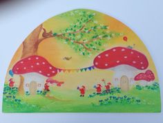 an image of mushroom houses painted on the wall